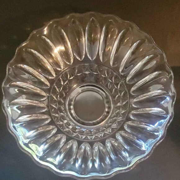 Clear Glass Footed Bowl In The Lotus Blossom Pattern - Picture 4 of 8